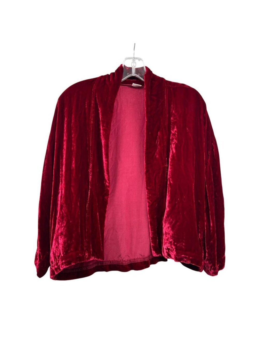 Gap Womens Velour Cropped Jacket Open 3/4 Sleeve Wine Size PXS Pockets
